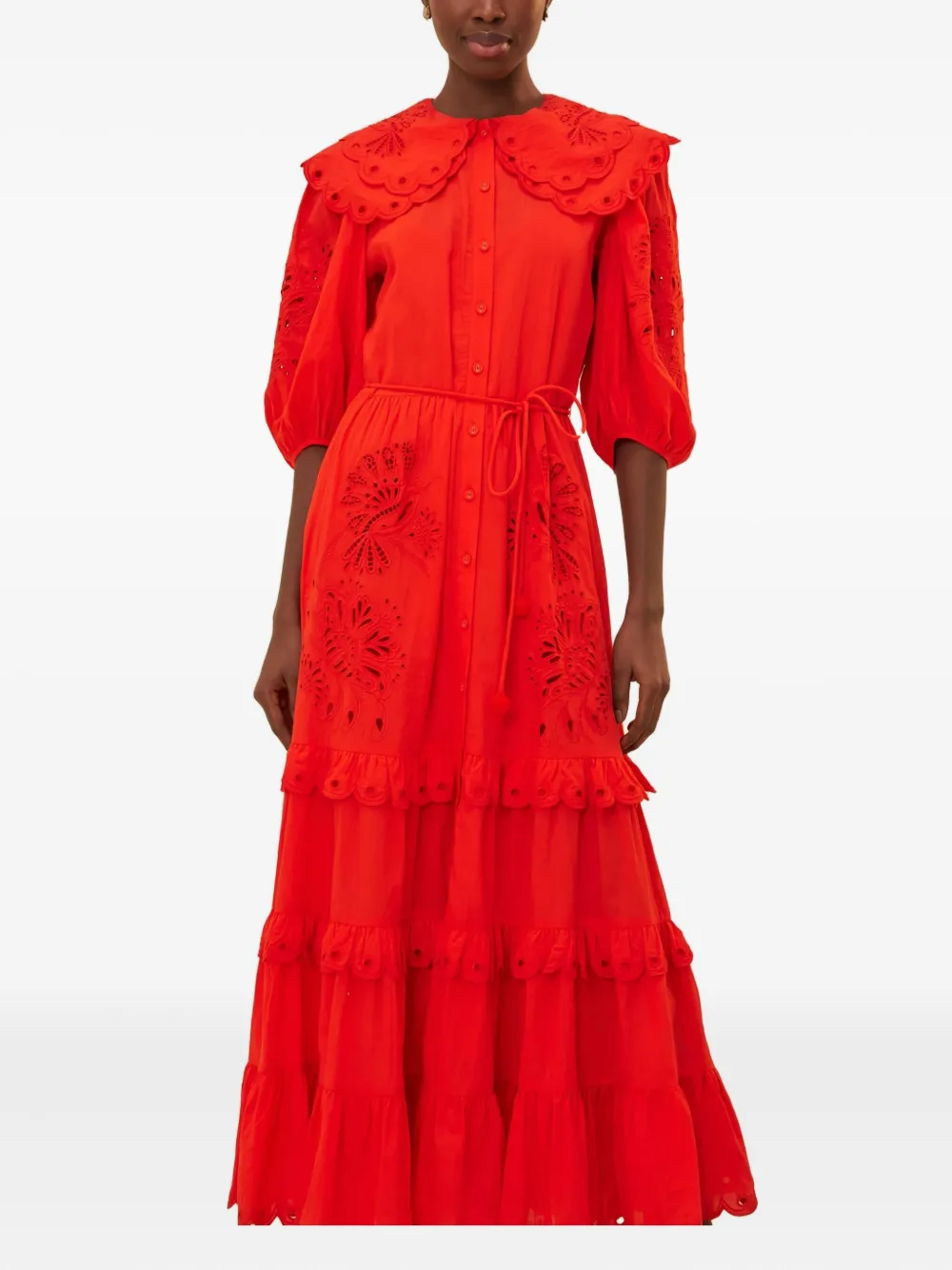 Farm Rio Humming Bird Richelieu Maxi Dress In Red