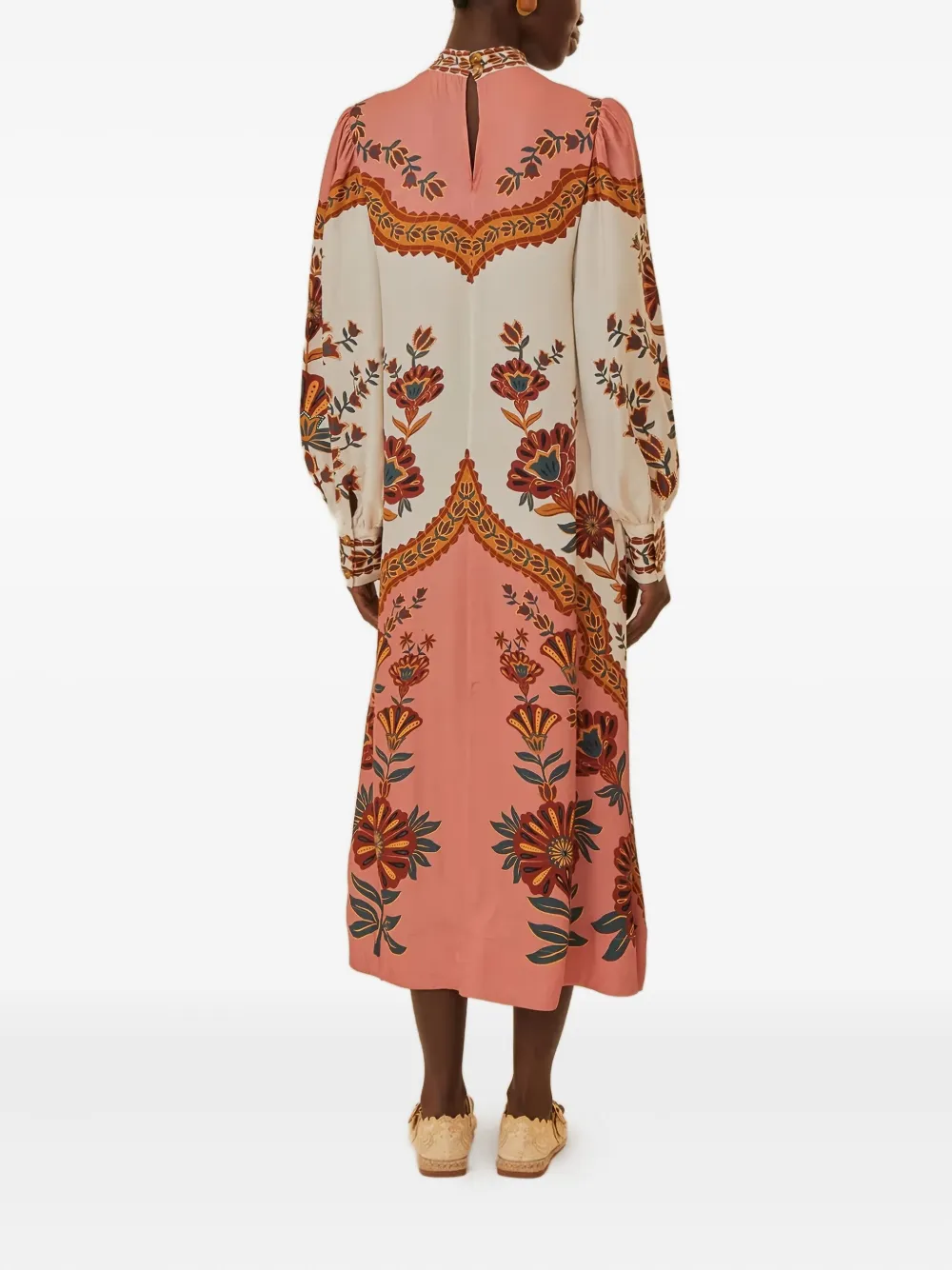 Farm Rio Floral-print Mock-neck Midi Dress In Multi