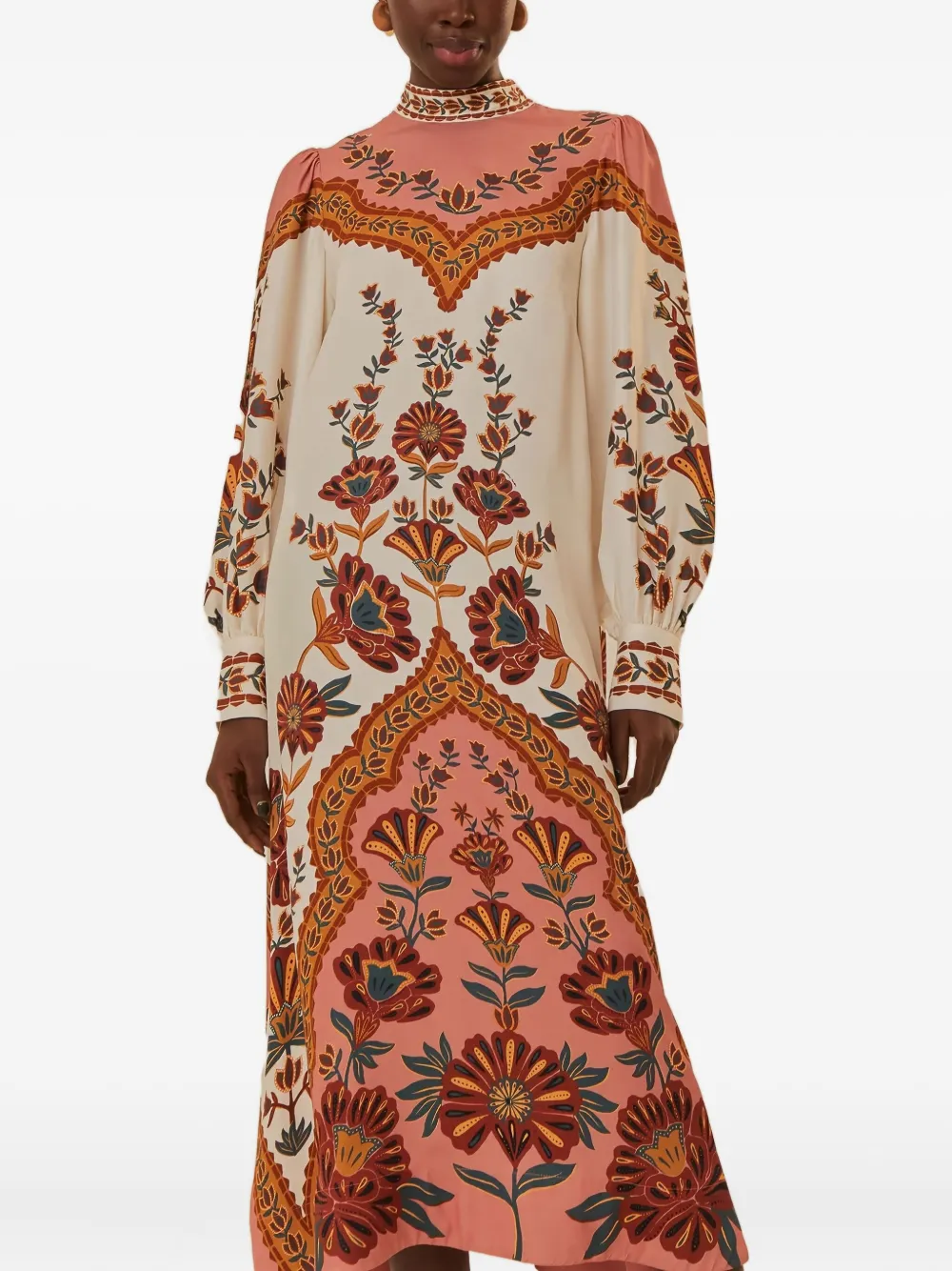 Farm Rio Floral-print Mock-neck Midi Dress In Multi