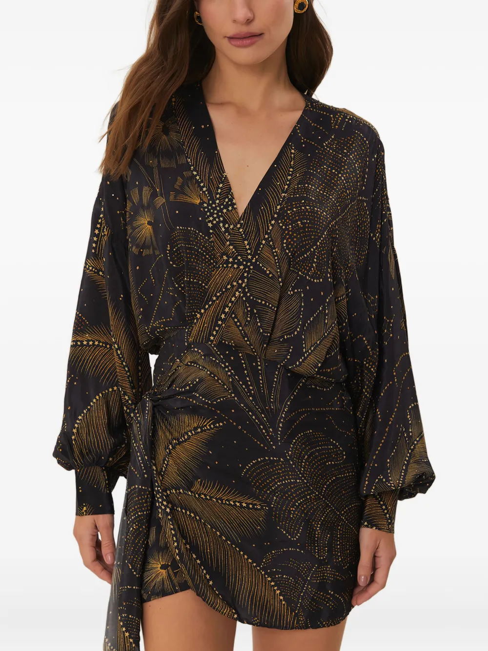 FARM Rio Foliage mini-wikkeljurk - Zwart