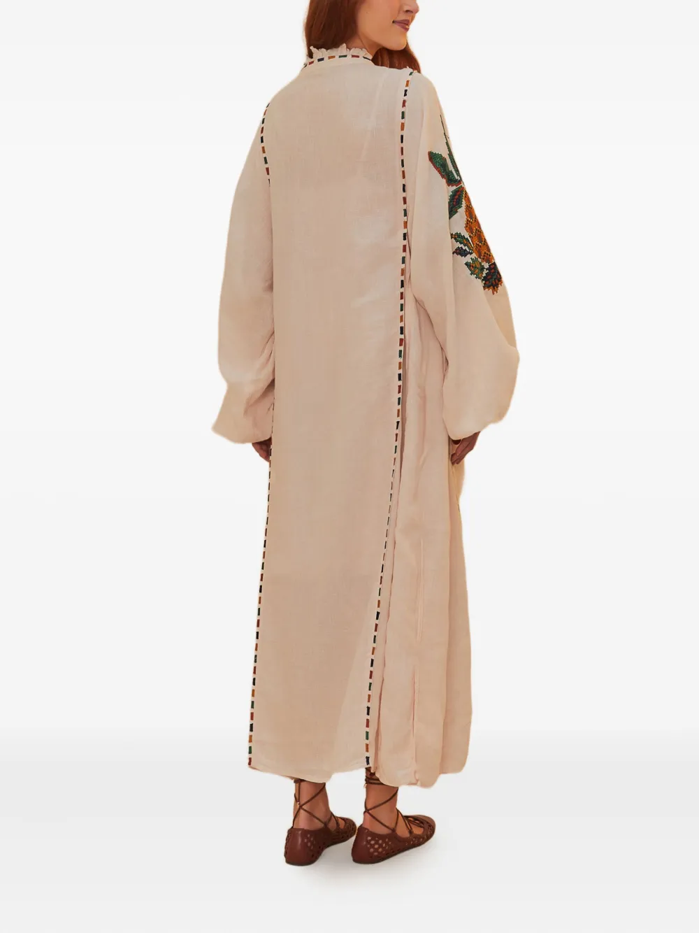Farm Rio Linen Midi Dress In Neutral