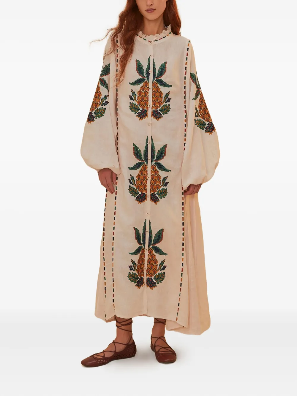 Farm Rio Linen Midi Dress In Neutral