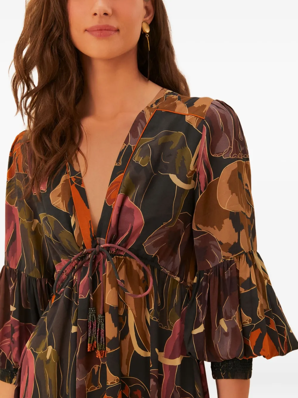 Farm Rio Elephant-print Puff-sleeve Dress In Green