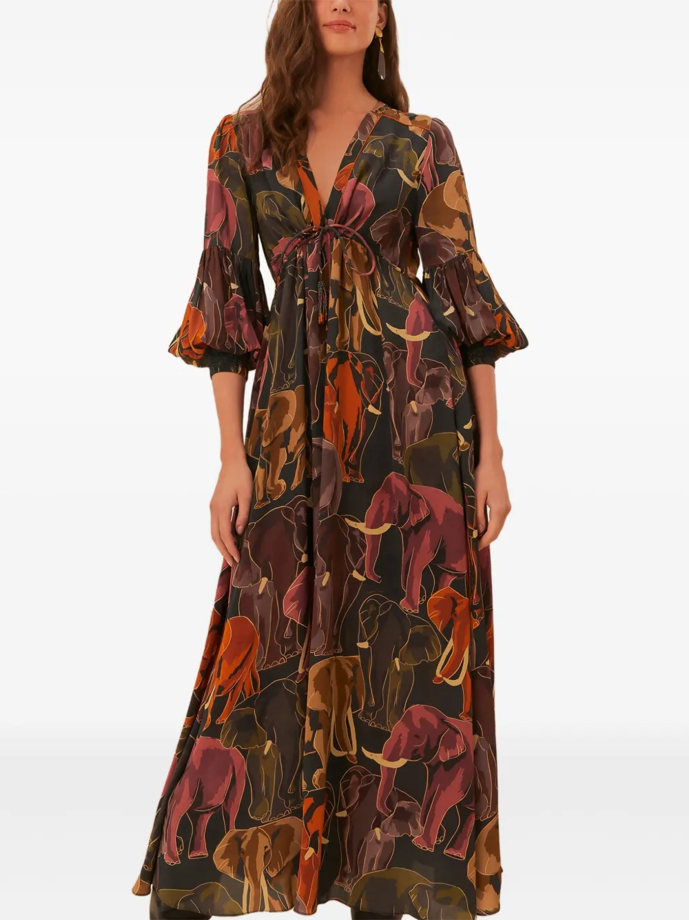 FARM Rio elephant-print puff-sleeve dress | Green | Image 1