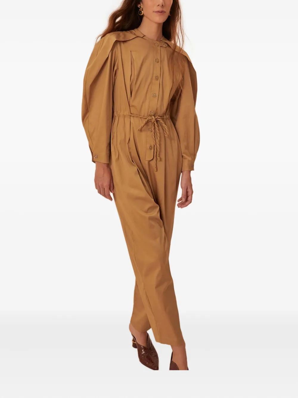Farm Rio Raglan-sleeve Jumpsuit In Brown