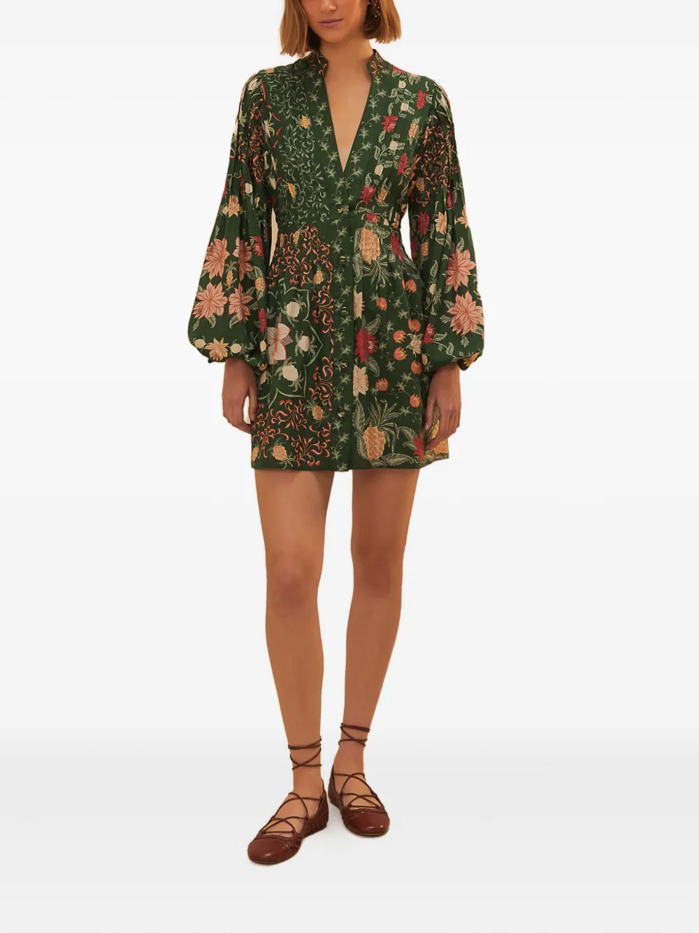 FARM Rio Midi-jurk met bloemenprint - Groen