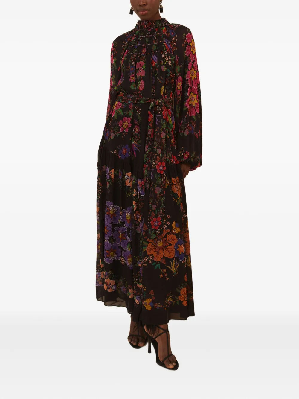 FARM Rio Floral Scarves high-neck maxi dress Zwart
