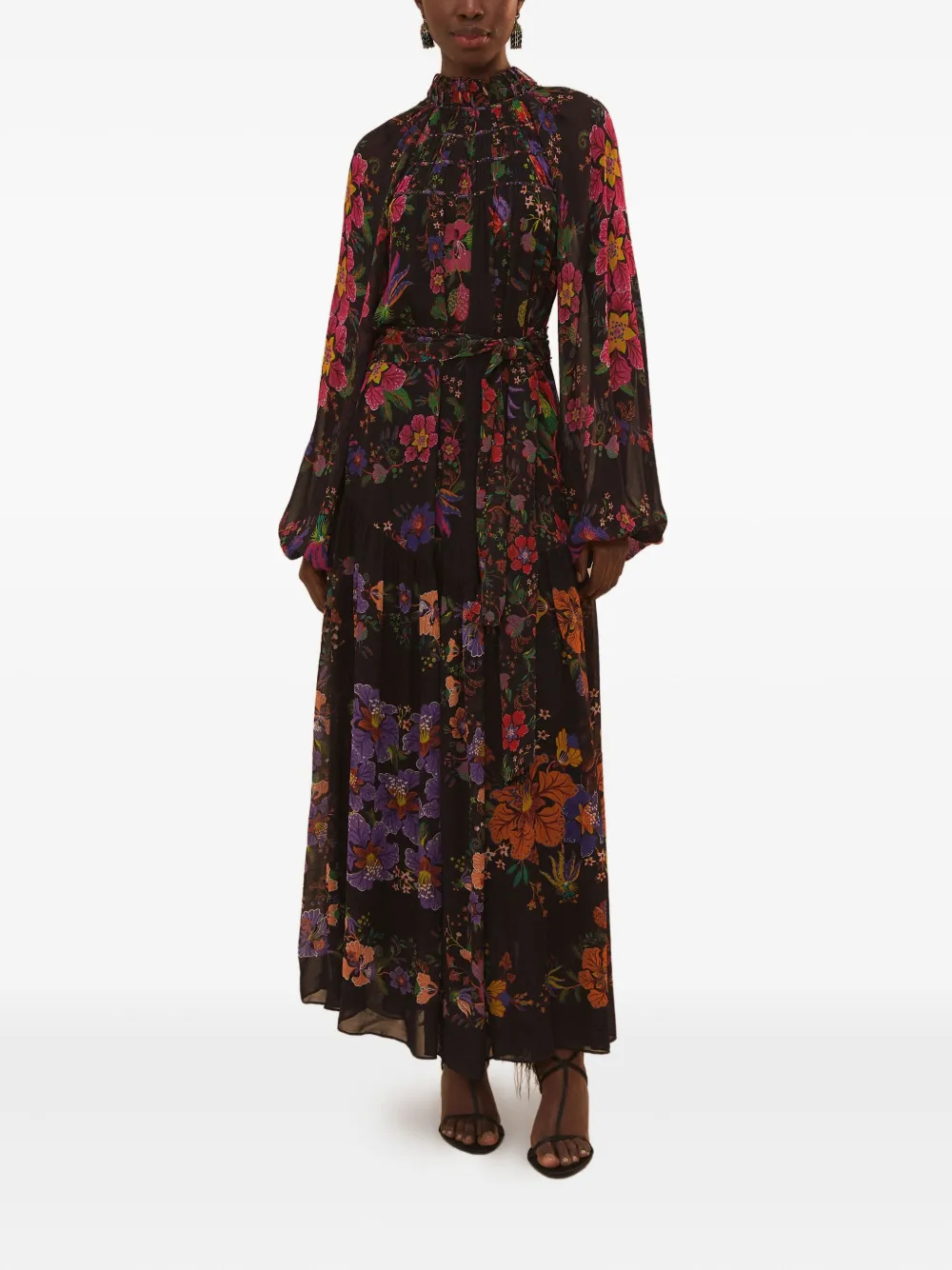 FARM Rio Floral Scarves high-neck maxi dress Zwart