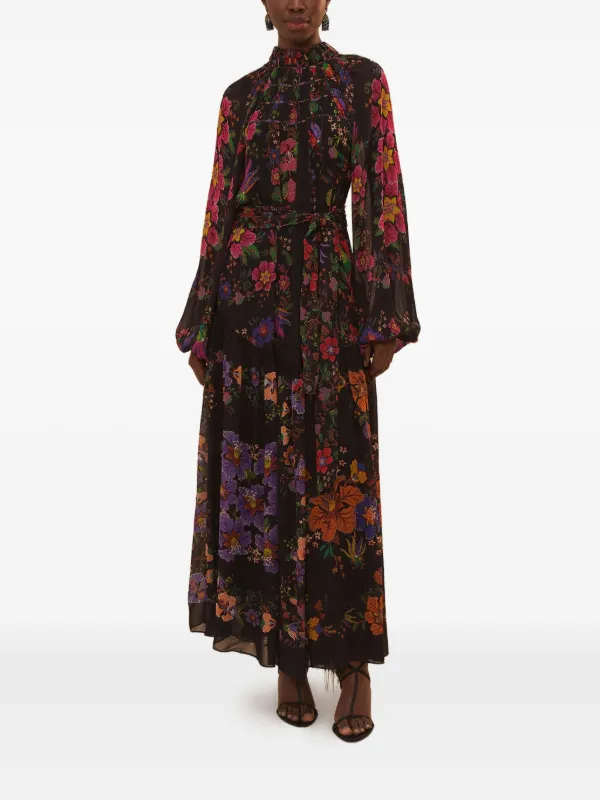 FARM Rio Floral Scarves high-neck Maxi Dress Black FARFETCH