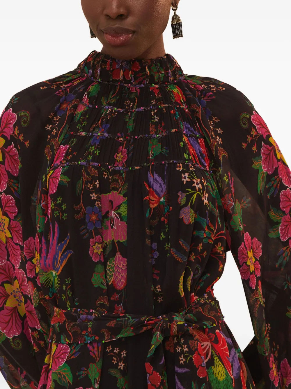 FARM Rio Floral Scarves high-neck maxi dress Zwart