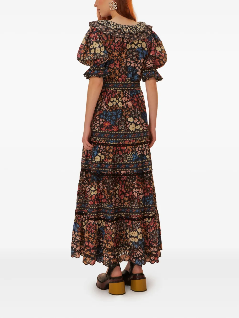 FARM Rio beaded-belt tiered maxi dress Blauw