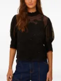 FARM Rio beaded floral-embroidered top - Black