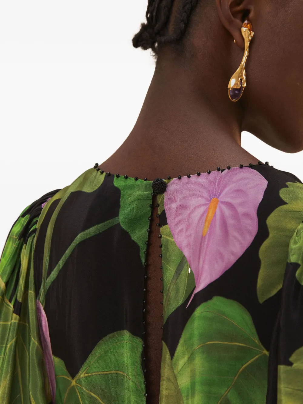 FARM Rio feather-trimmed floral-print maxi dress Groen
