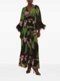 FARM Rio feather-trimmed floral-print maxi dress - Green