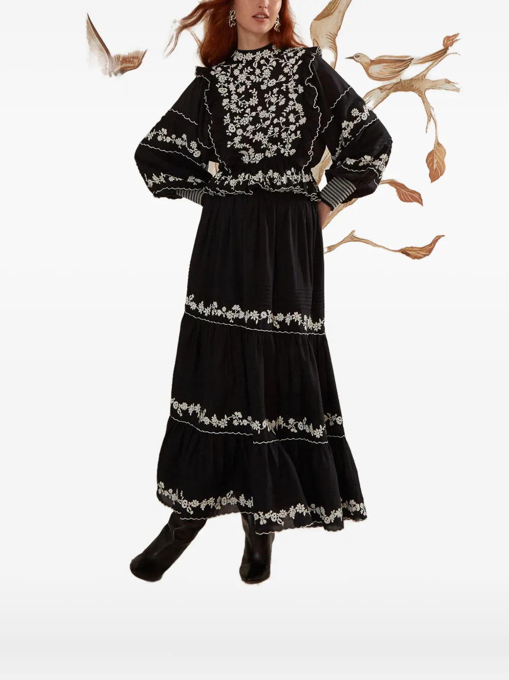 FARM Rio embroidered ruffled top - Nero