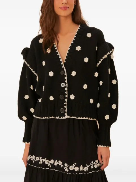 FARM Rio flower-embellished ruffled cardigan