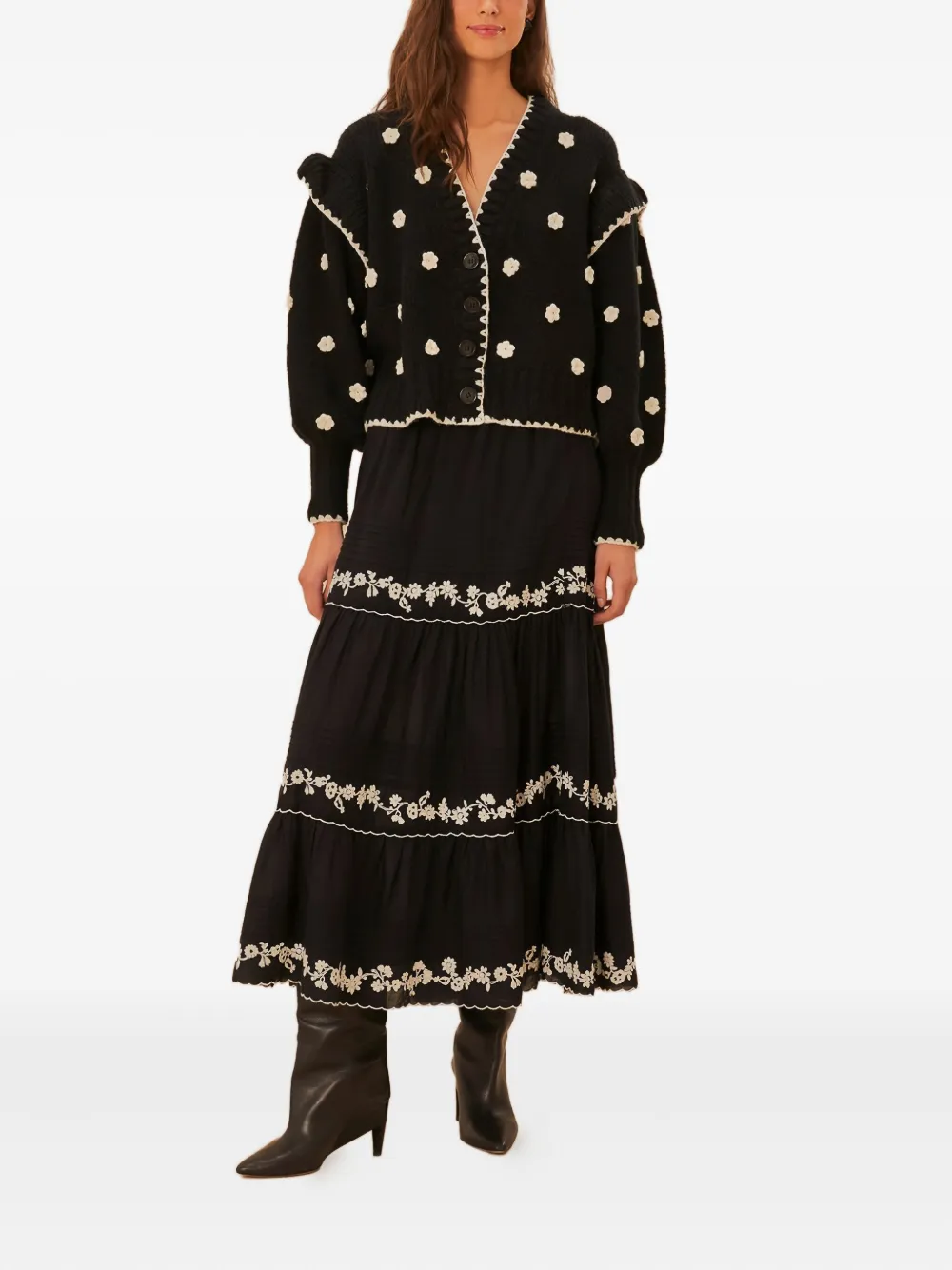 FARM Rio flower-embellished ruffled cardigan | Cardigans | Image 2