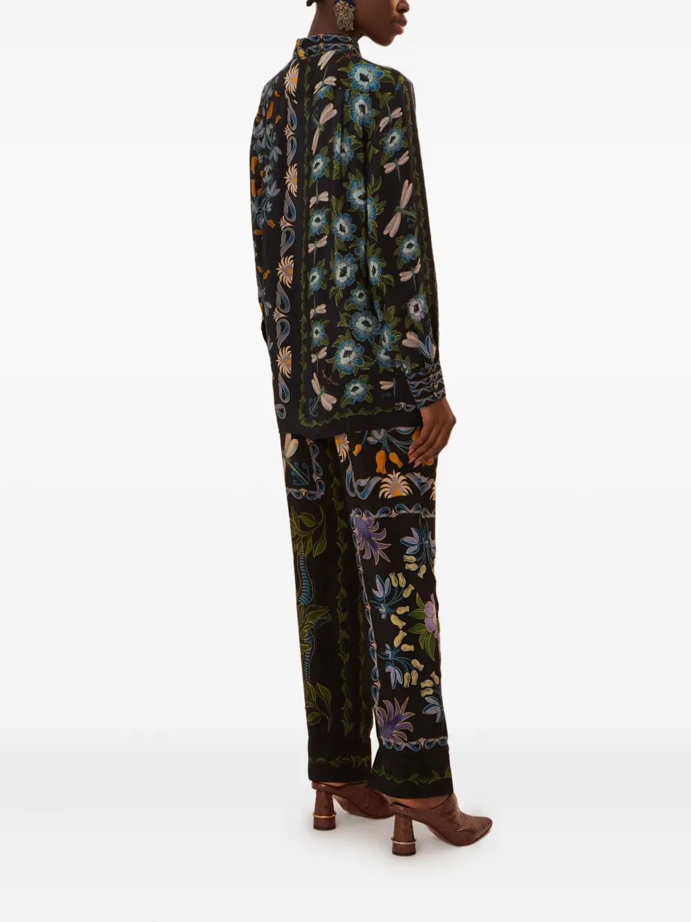 FARM Rio floral-pattern straight-leg trousers Zwart