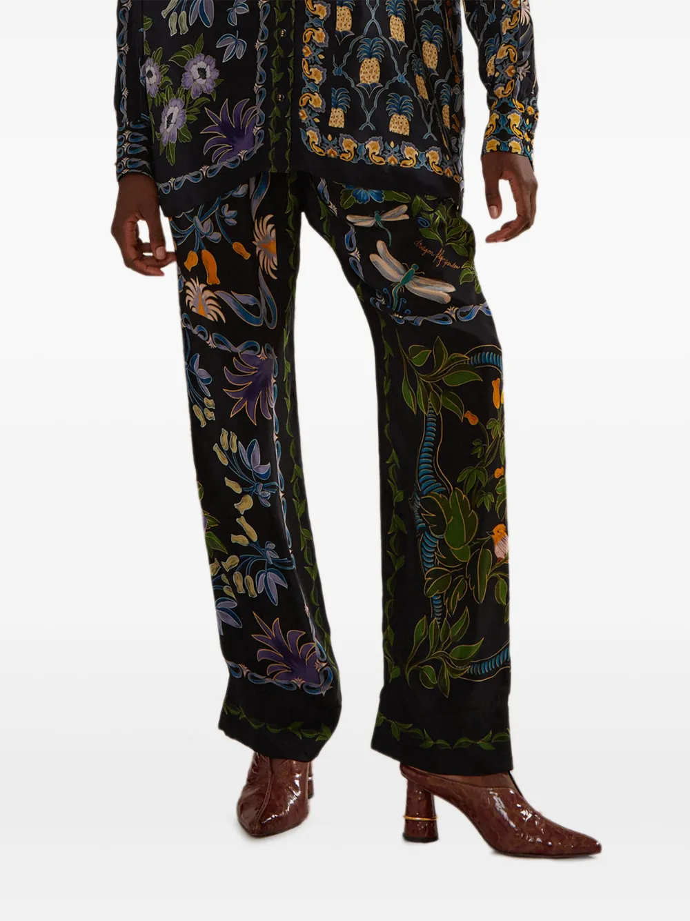 FARM Rio floral-pattern straight-leg trousers Zwart