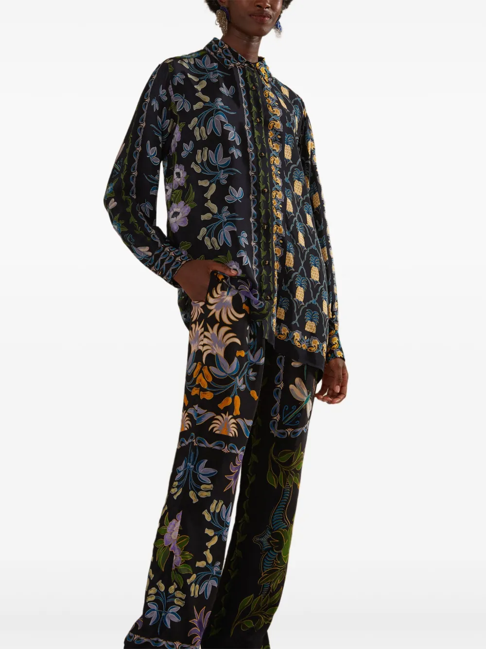 FARM Rio floral-pattern straight-leg trousers Zwart