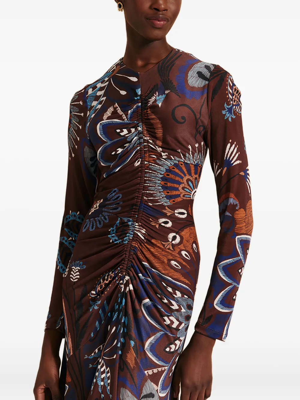 floral-print gathered midi dress