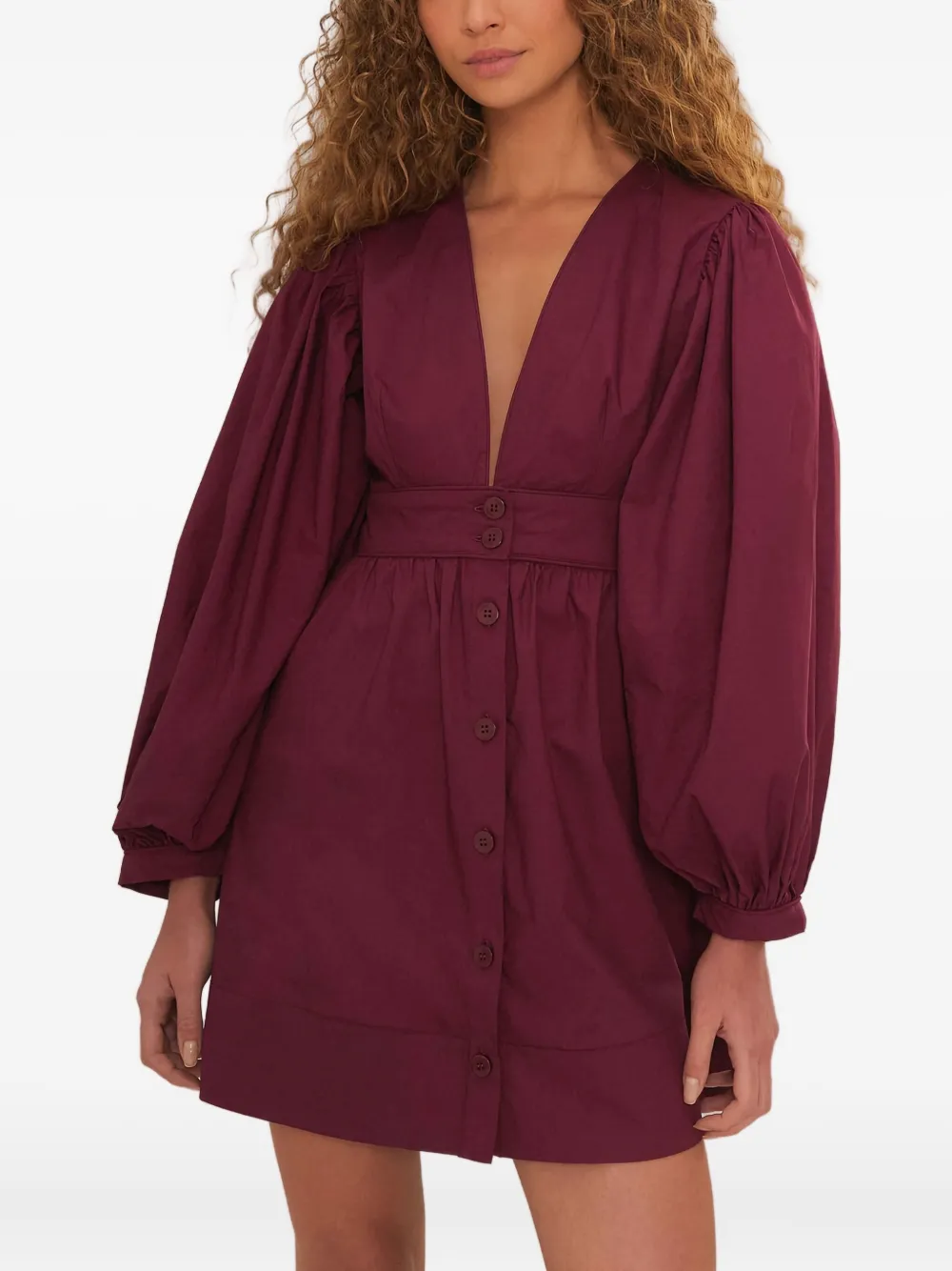 Farm Rio Puff-sleeve Mini Dress In Red