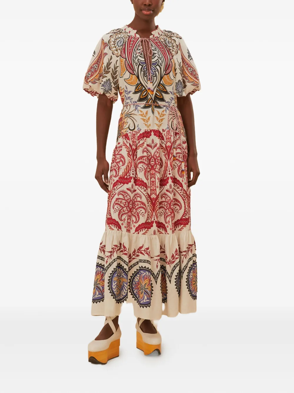 FARM Rio Midi-jurk met paisley-print Beige