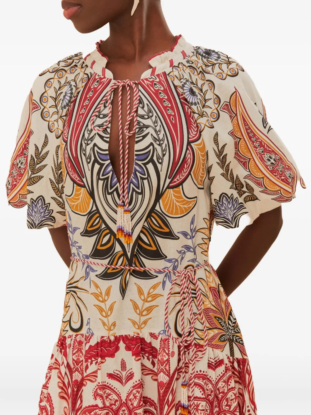 FARM Rio Midi-jurk met paisley-print Beige