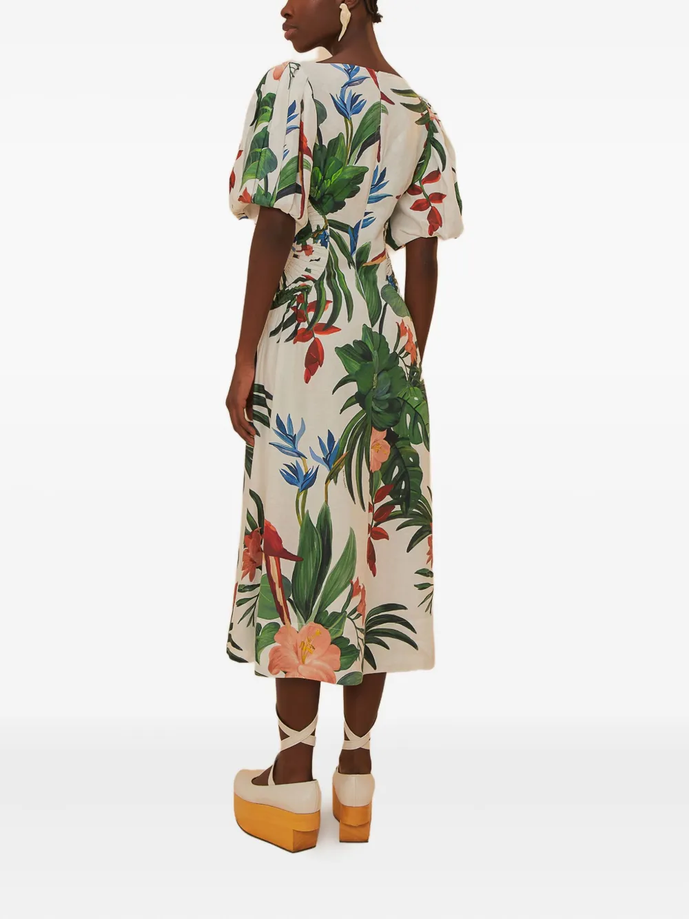 FARM Rio Midi-jurk met bloemenprint - Beige