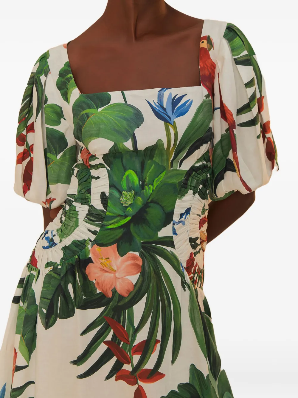 FARM Rio Midi-jurk met bloemenprint Beige