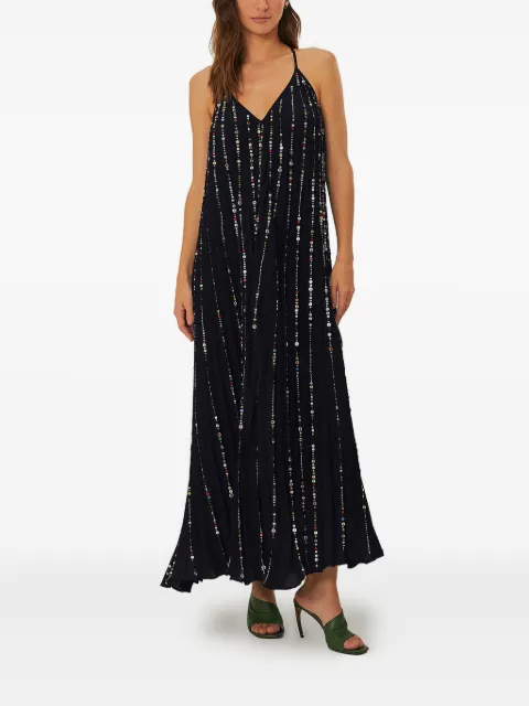 FARM Rio embroidered-stones pleated maxi dress