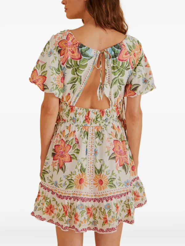 farm rio bloom garden mini dress FARM Rio Bloom Garden Off White Short Sleeve Mini Dress