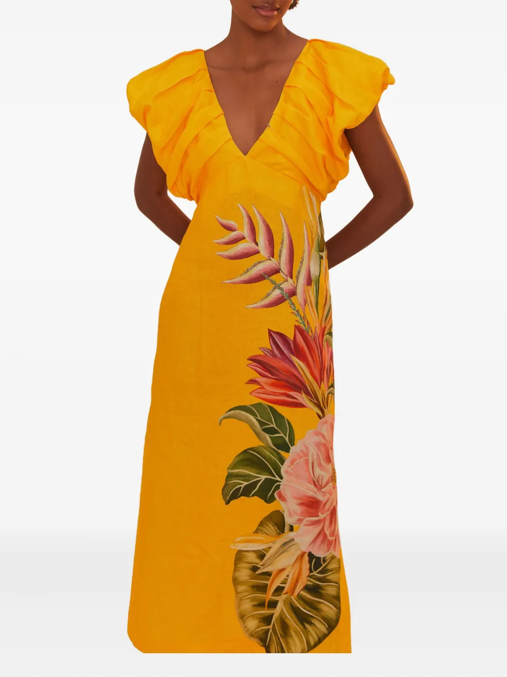 FARM Rio Midi-jurk met bloemenprint - Oranje