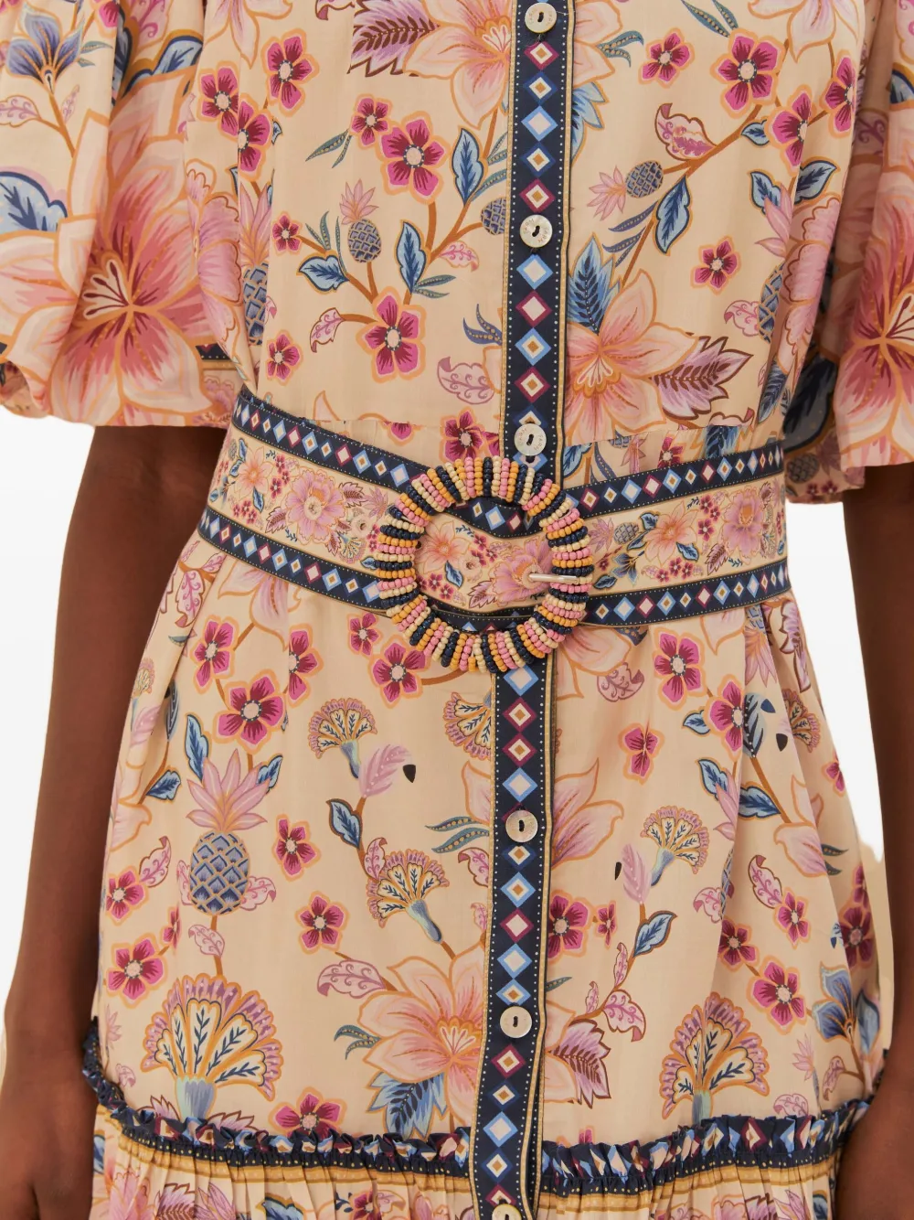 Farm Rio Cream Superbloom Tapestry Puff Sleeve Mini Dress In Neutral
