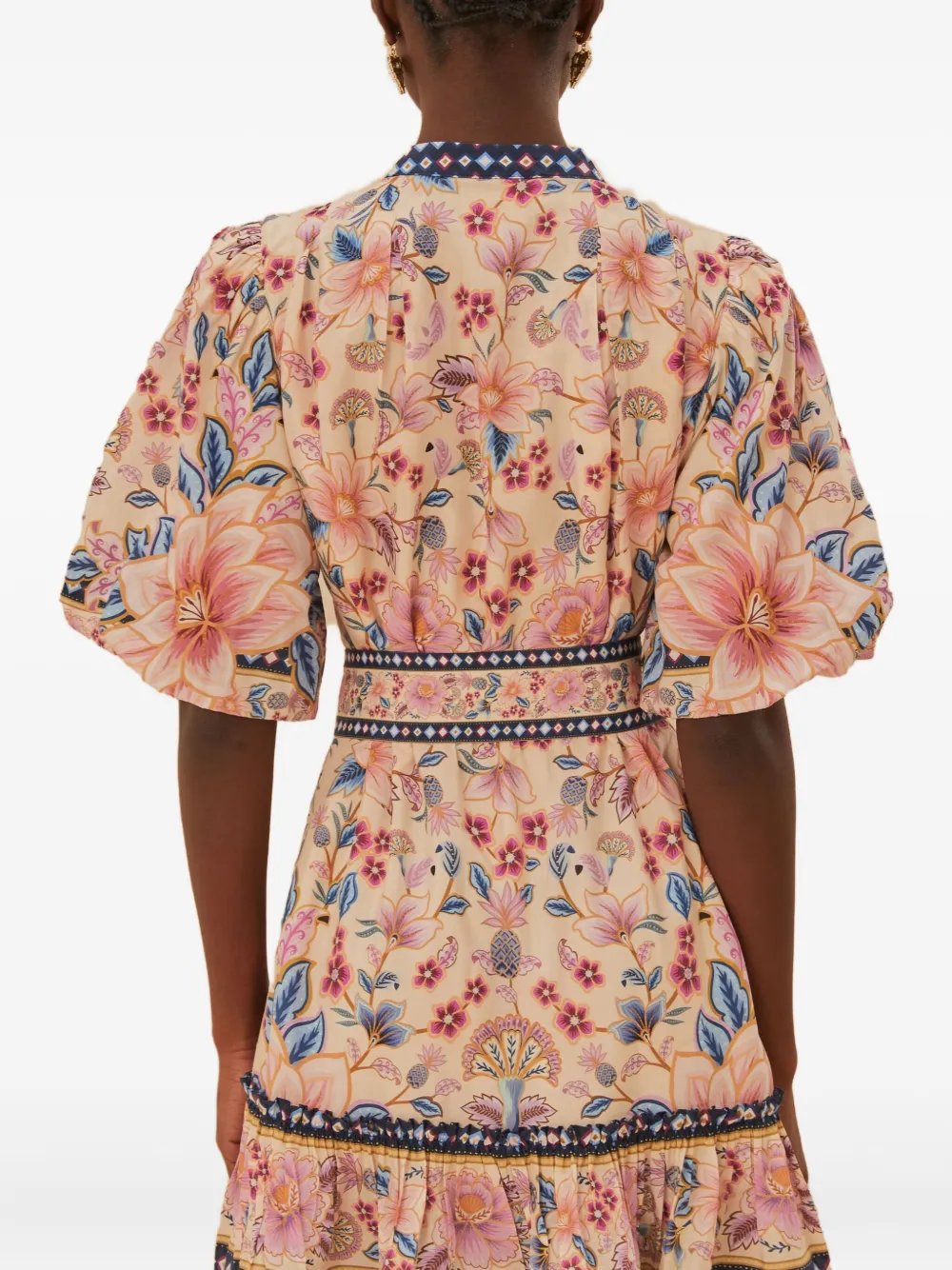 FARM Rio puff-sleeve floral-print mini dress - Beige