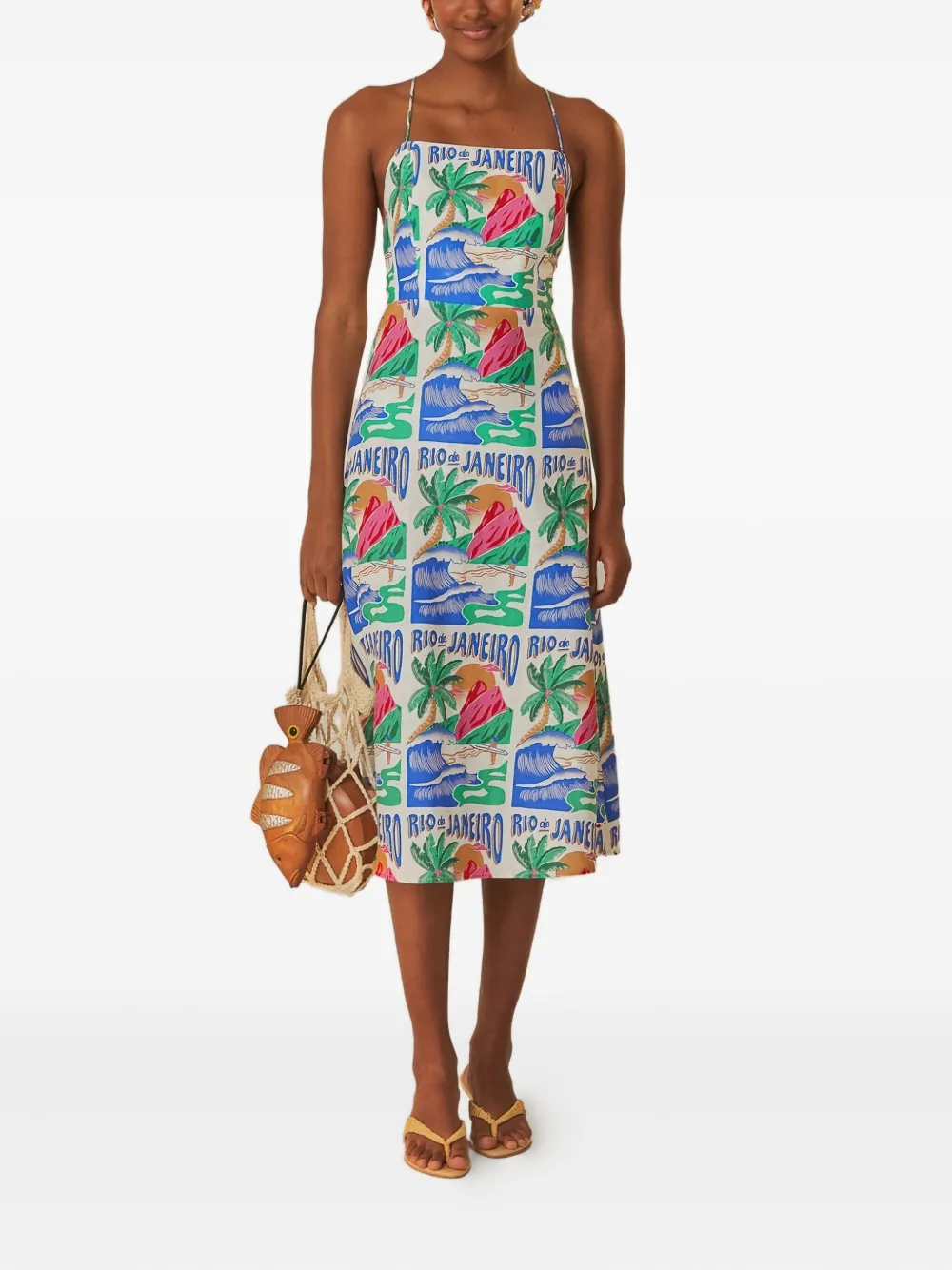 FARM Rio Carioca Posters midi-jurk - Wit