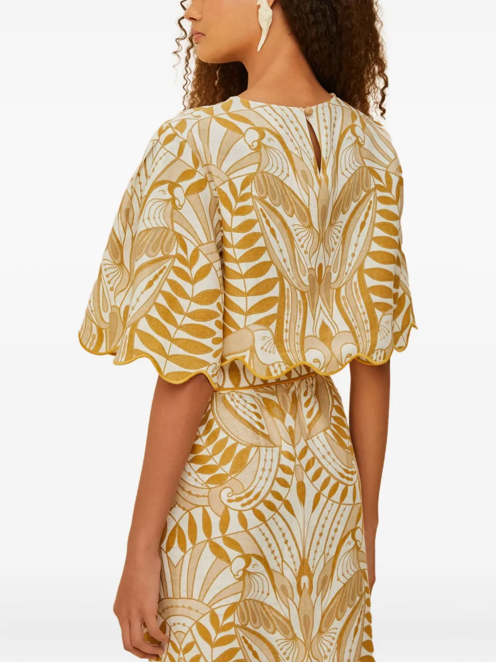 FARM Rio Blouse met gewelfde afwerking en vogelprint - Wit
