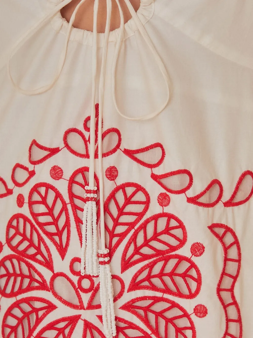 Farm Rio Embroidered Tiered Dress In White