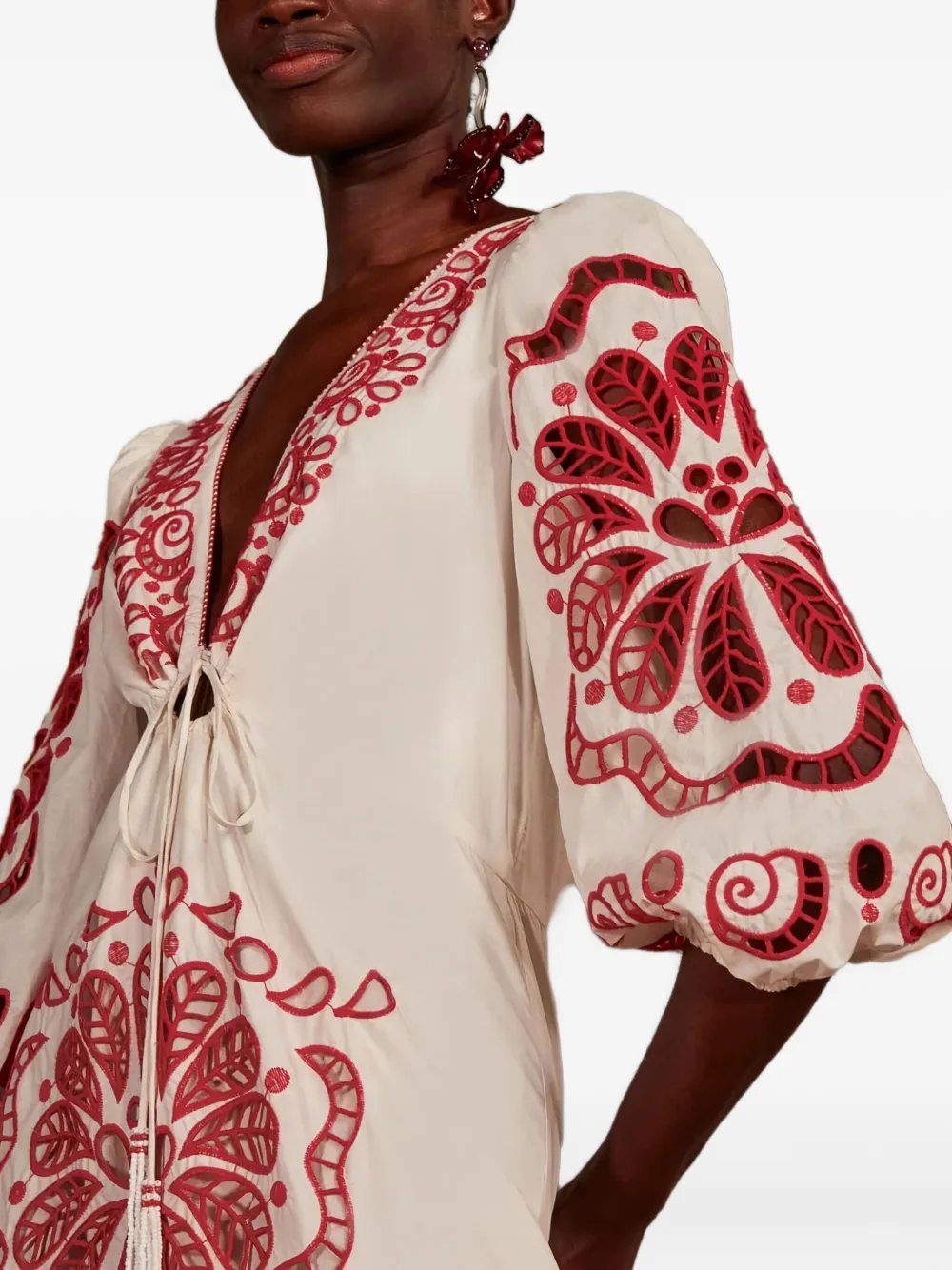 Farm Rio Embroidered Tiered Dress In White