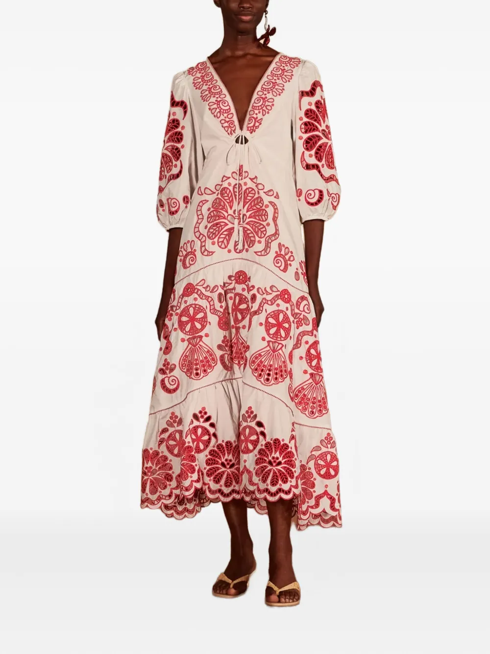FARM Rio embroidered tiered dress - Wit