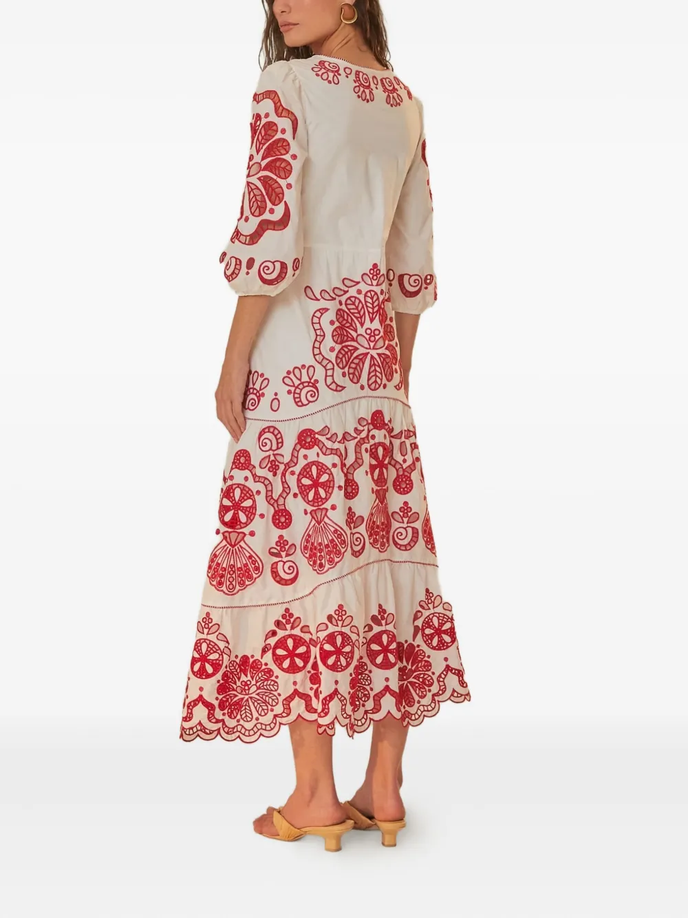 Farm Rio Embroidered Tiered Dress In White