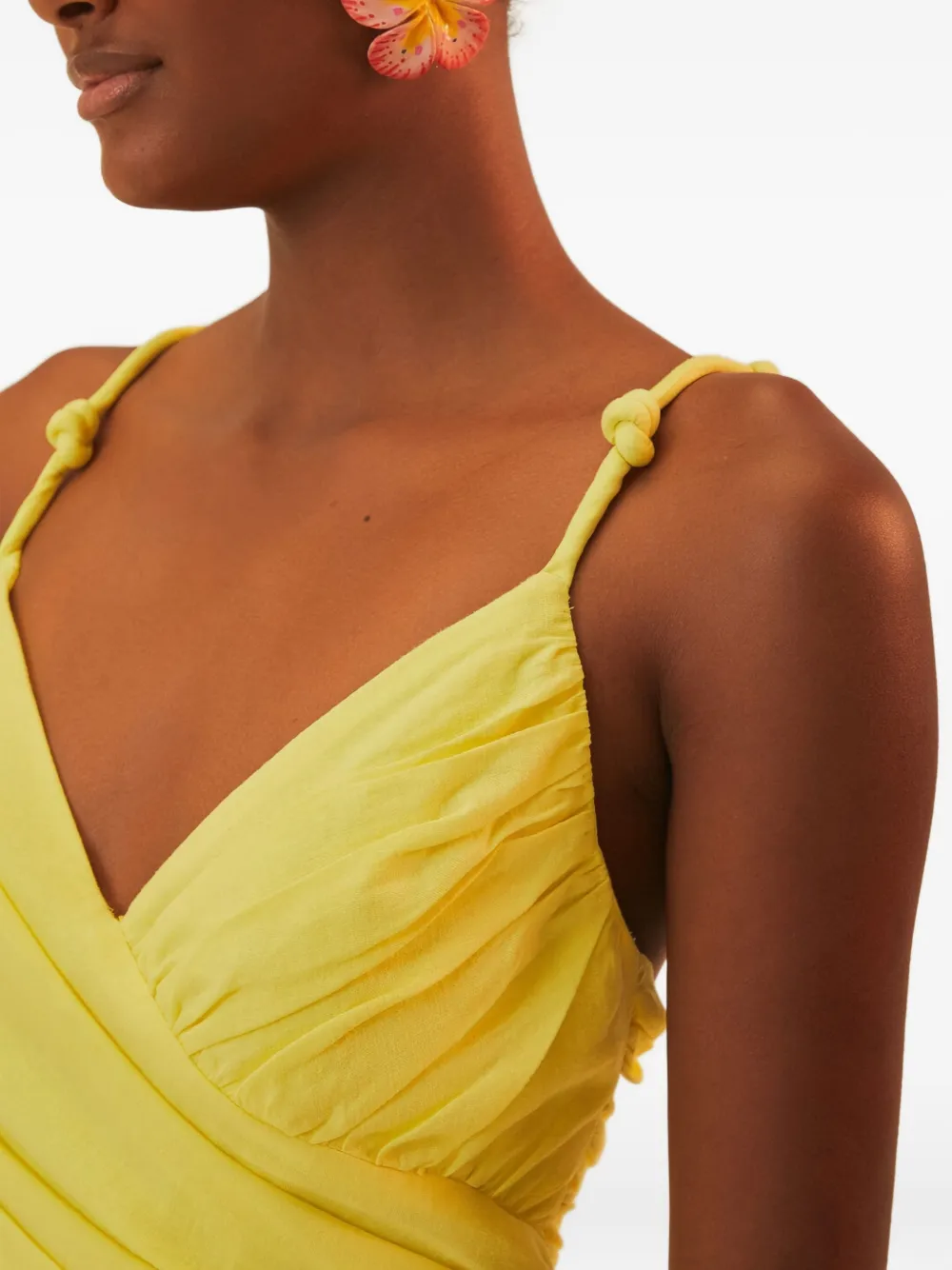 Farm Rio Knotted-strap Ruffled Maxi Dress In Yellow