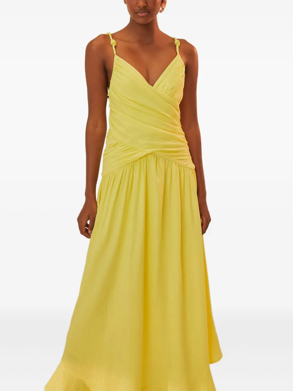FARM Rio Maxi-jurk met geknoopt bandje en ruches Geel