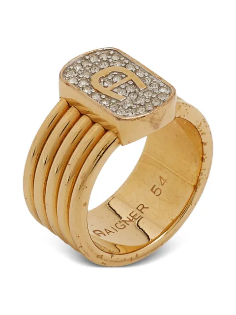 Aigner Vintage Pre-Owned A logo crystal-embellished ring