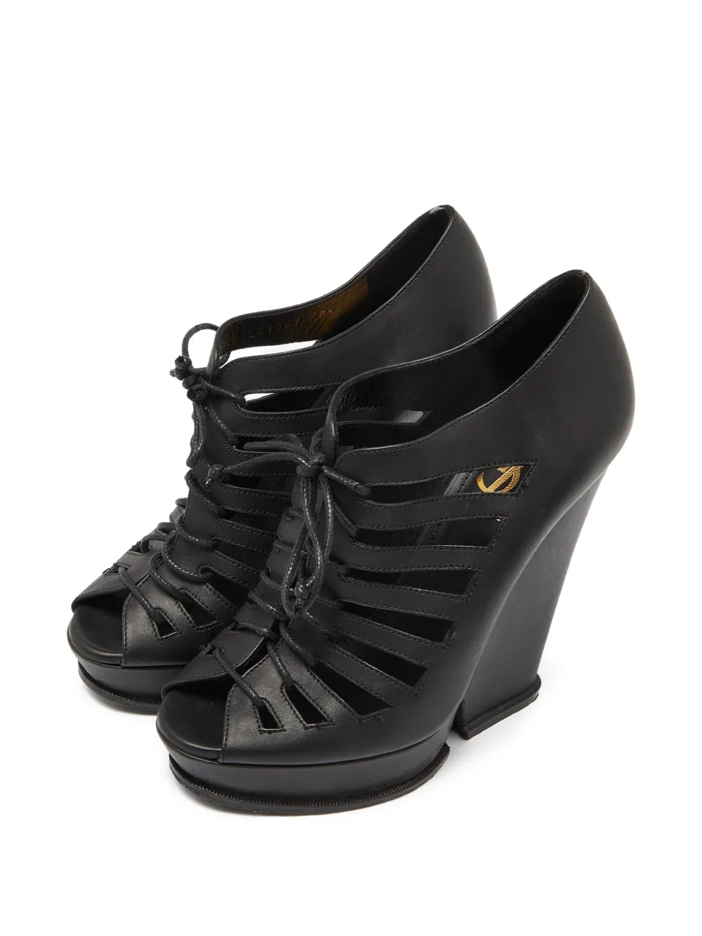 Saint Laurent Pre-Owned 130 mm leren sandalen met sleehak - Zwart