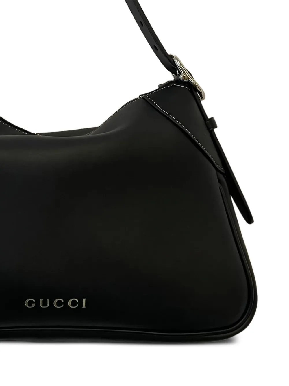 Gucci Medium GG Emblem leren schoudertas met gespdetail - Zwart