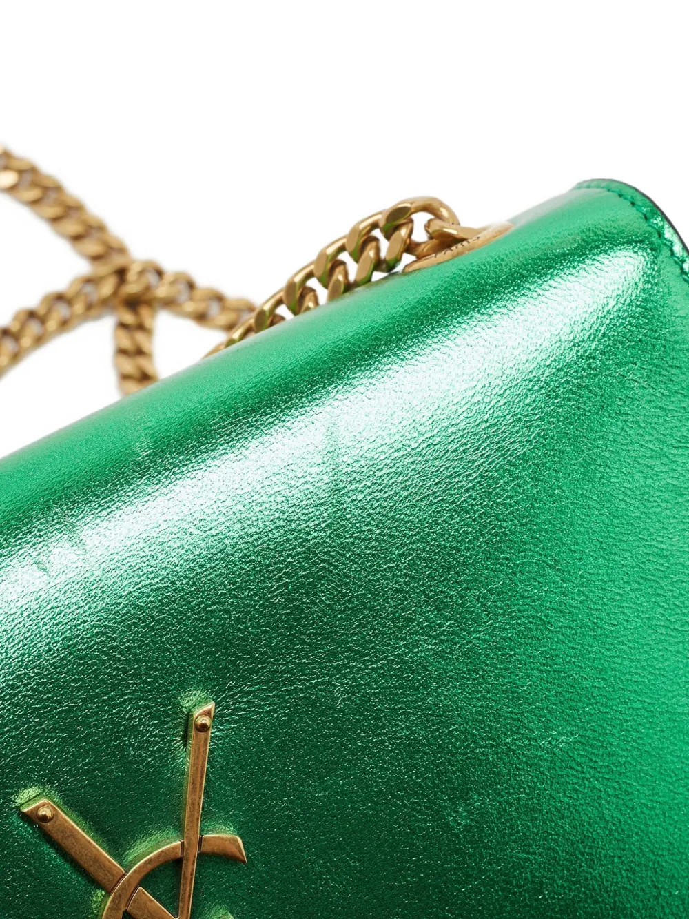 Pre-owned Saint Laurent Leather Wallet On Chain In Green