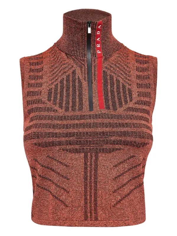 Prada Pre-Owned geometric-pattern Knitted Top | Orange | FARFETCH