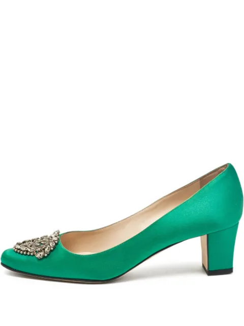 Manolo Blahnik pre-owned 55mm Okkato satin embellished kitten heel pumps