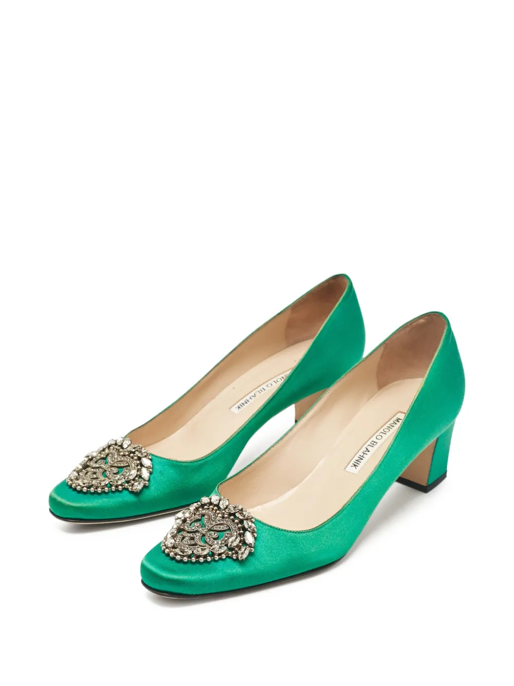 Manolo Blahnik pre-owned 55mm Okkato satin embellished kitten heel pumps | Image 2
